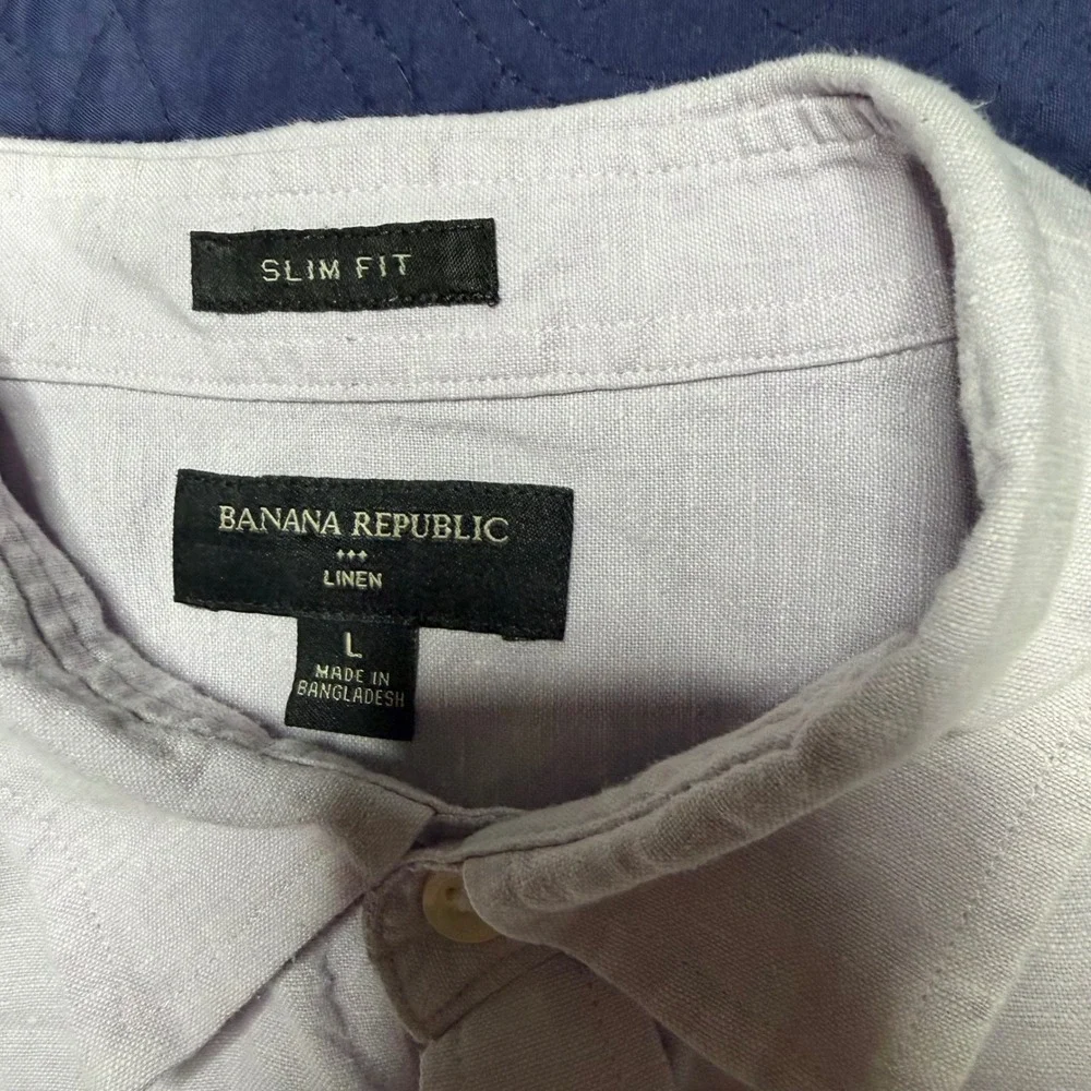 Banana Republic Linen Shirt Slim Fit Long Sleeve Lavender Purple Mens L Preppy